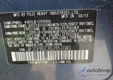 2013 Subaru Xv Crosstrek 2.0I Limited from USA, damaged, VIN JF2GPAGC8D2851040